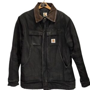 Vintage Carhartt Men's Black Thrashed Distressed Field Chore Jacket Coat L/XL